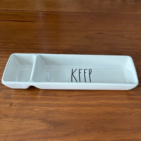 RAE DUNN Artisan Collection "KEEP" ceramic divided trinket dish - Picture 2 of 5